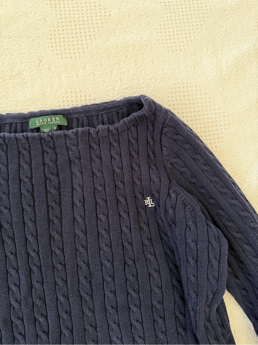 Ralph Lauren Navy Cable-Knit Crewneck Sweater - Picture 2 of 3